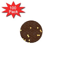 Gold Honeycomb On Brown 1  Mini Buttons (100 Pack)  by Angelandspot