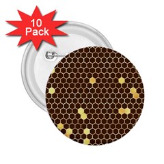 Gold Honeycomb On Brown 2 25  Buttons (10 Pack)  by Angelandspot