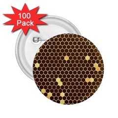 Gold Honeycomb On Brown 2 25  Buttons (100 Pack)  by Angelandspot