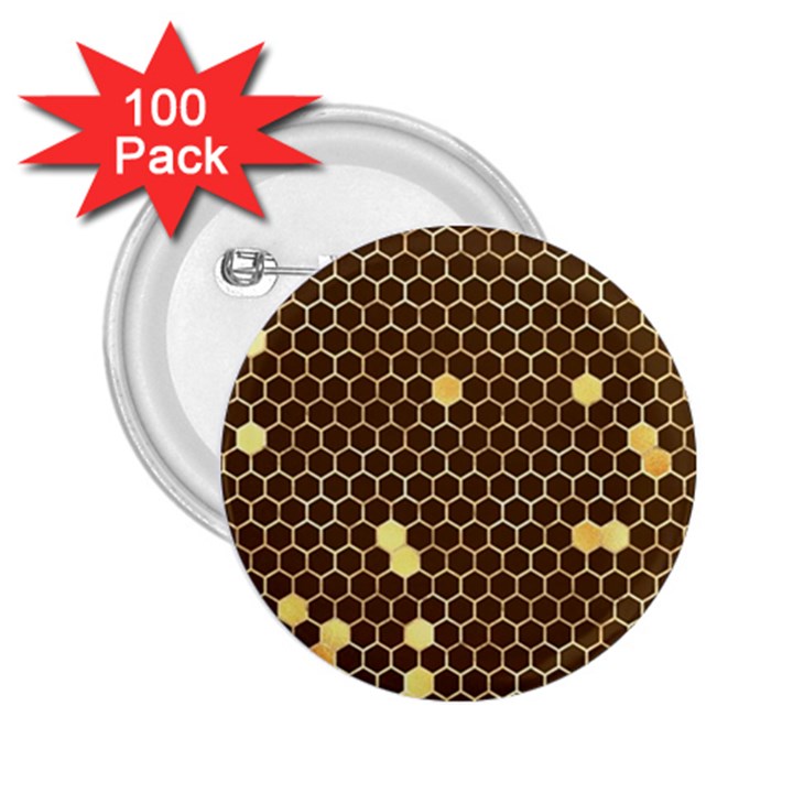 Gold Honeycomb on Brown 2.25  Buttons (100 pack) 