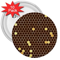 Gold Honeycomb On Brown 3  Buttons (10 Pack)  by Angelandspot