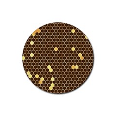 Gold Honeycomb On Brown Rubber Round Coaster (4 Pack)  by Angelandspot