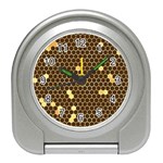 Gold Honeycomb on Brown Travel Alarm Clock Front