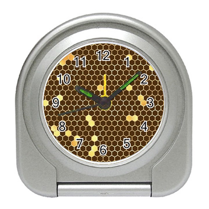 Gold Honeycomb on Brown Travel Alarm Clock