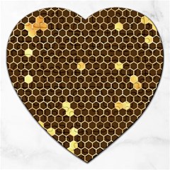 Gold Honeycomb On Brown Jigsaw Puzzle (heart) by Angelandspot