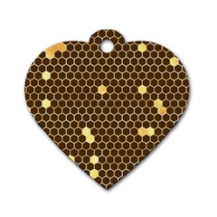 Gold Honeycomb On Brown Dog Tag Heart (two Sides) by Angelandspot