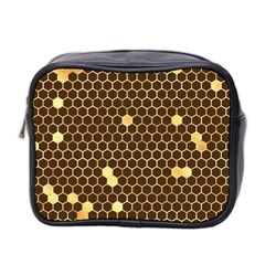 Gold Honeycomb On Brown Mini Toiletries Bag (two Sides) by Angelandspot