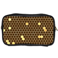 Gold Honeycomb On Brown Toiletries Bag (one Side) by Angelandspot