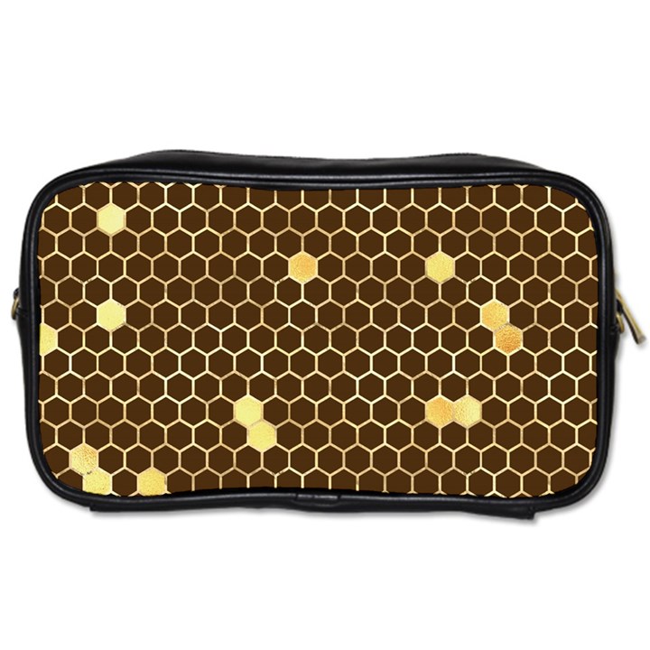 Gold Honeycomb on Brown Toiletries Bag (Two Sides)