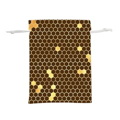 Gold Honeycomb On Brown Lightweight Drawstring Pouch (l) by Angelandspot