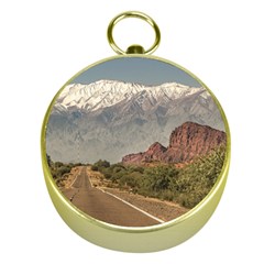 Empty Highway Landscape, La Rioja, Argentina Gold Compasses by dflcprintsclothing