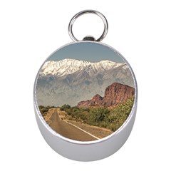 Empty Highway Landscape, La Rioja, Argentina Mini Silver Compasses by dflcprintsclothing