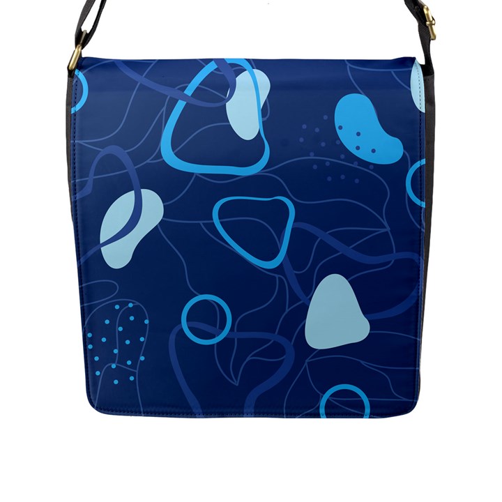 Abstract Blue Pattern Design Flap Closure Messenger Bag (L)