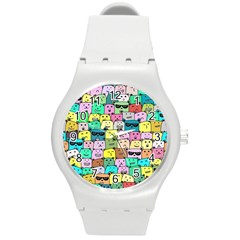 Colorful Cat Lover  Round Plastic Sport Watch (m) by kellehco