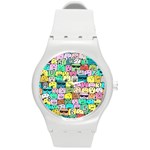 Colorful Cat Lover  Round Plastic Sport Watch (M) Front