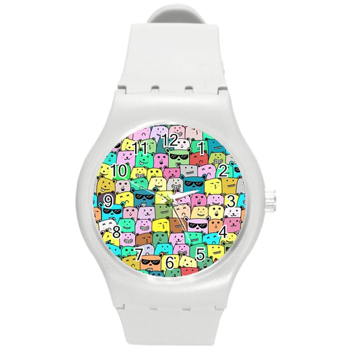 Colorful Cat Lover  Round Plastic Sport Watch (M)