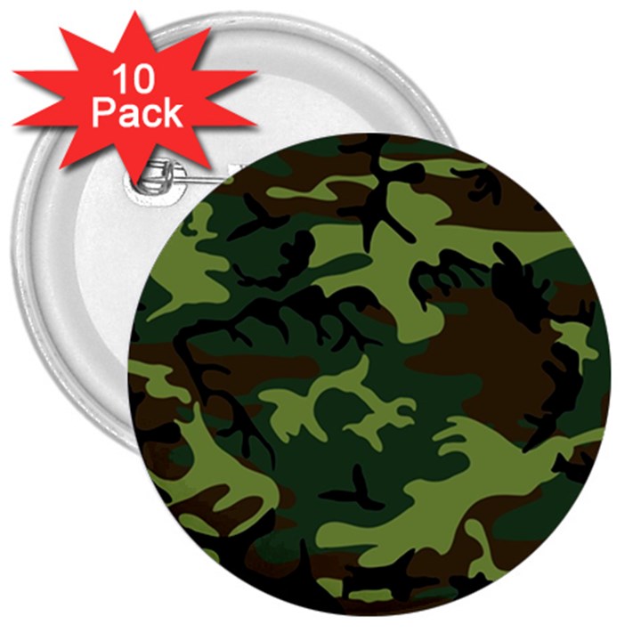 Forest camo pattern, army themed design, soldier 3  Buttons (10 pack) 