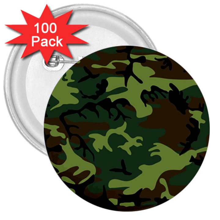 Forest camo pattern, army themed design, soldier 3  Buttons (100 pack) 