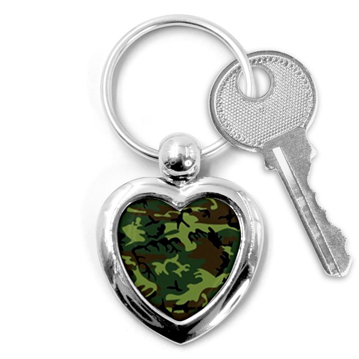 Forest camo pattern, army themed design, soldier Key Chain (Heart)