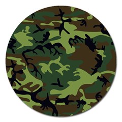 Forest Camo Pattern, Army Themed Design, Soldier Magnet 5  (round)