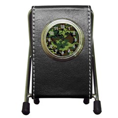 Forest Camo Pattern, Army Themed Design, Soldier Pen Holder Desk Clock by Casemiro