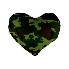 Forest Camo Pattern, Army Themed Design, Soldier Standard 16  Premium Flano Heart Shape Cushions by Casemiro