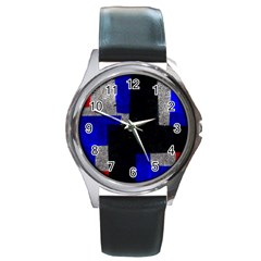 Abstract Tiles  Round Metal Watch by essentialimage