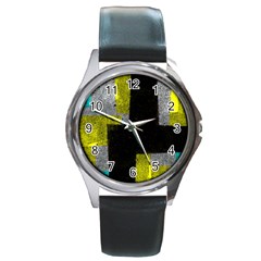 Abstract Tiles Round Metal Watch