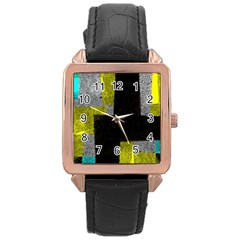 Abstract Tiles Rose Gold Leather Watch 