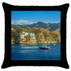 Taganga Bay Landscape, Colombia Throw Pillow Case (black)