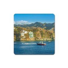 Taganga Bay Landscape, Colombia Square Magnet by dflcprintsclothing