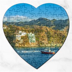 Taganga Bay Landscape, Colombia Jigsaw Puzzle (heart) by dflcprintsclothing