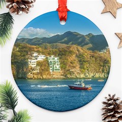 Taganga Bay Landscape, Colombia Round Ornament (two Sides) by dflcprintsclothing