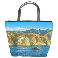 Taganga Bay Landscape, Colombia Bucket Bag by dflcprintsclothing