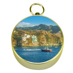 Taganga Bay Landscape, Colombia Gold Compasses by dflcprintsclothing