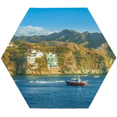 Taganga Bay Landscape, Colombia Wooden Puzzle Hexagon by dflcprintsclothing