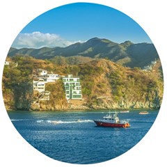 Taganga Bay Landscape, Colombia Wooden Bottle Opener (round) by dflcprintsclothing