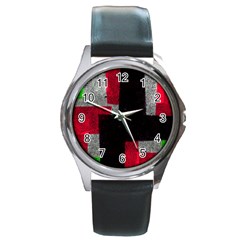 Abstract Tiles Round Metal Watch by essentialimage