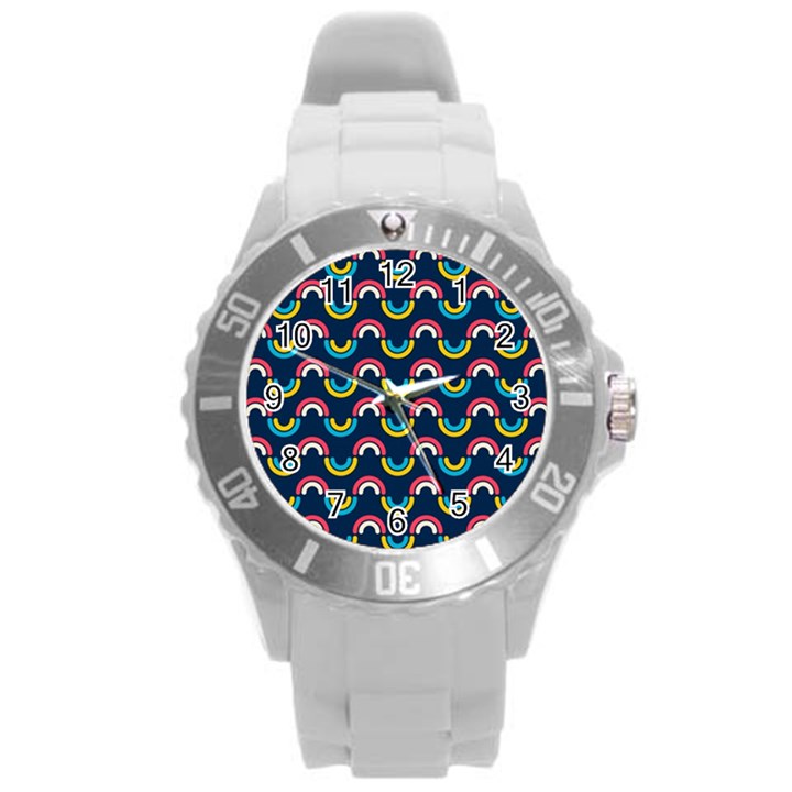 Geo Rainbow Stroke Round Plastic Sport Watch (L)