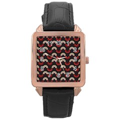 Fun Rainbow Stroke Rose Gold Leather Watch  by tmsartbazaar