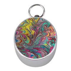 Abstract Marbling Mini Silver Compasses by kaleidomarblingart