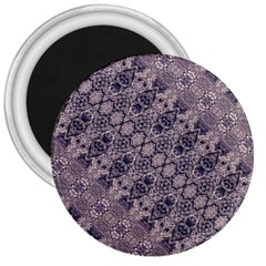 Violet Textured Mosaic Ornate Print 3  Magnets