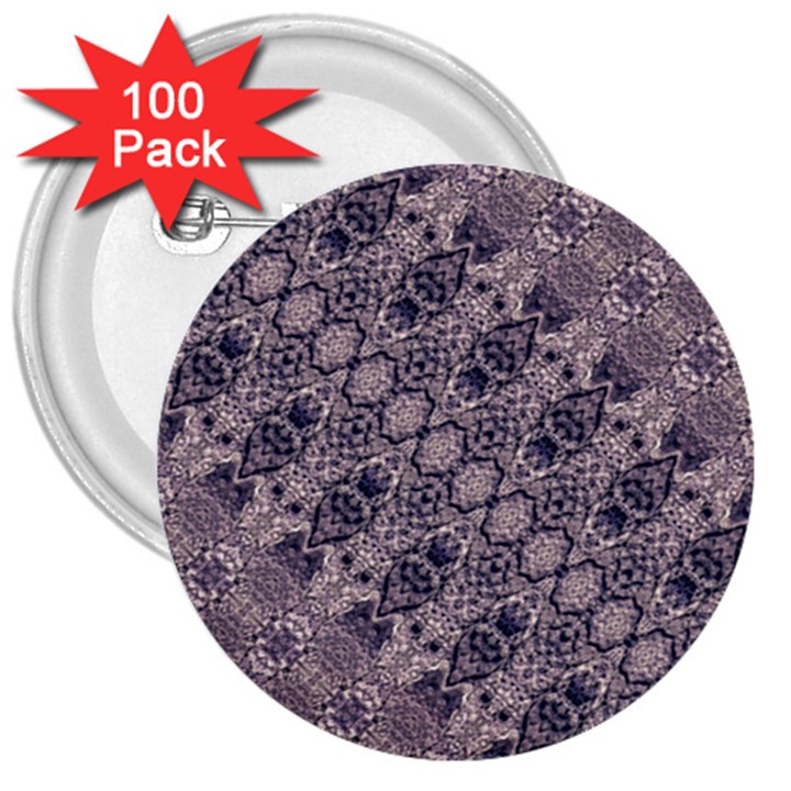 Violet Textured Mosaic Ornate Print 3  Buttons (100 pack) 