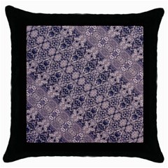 Violet Textured Mosaic Ornate Print Throw Pillow Case (black) by dflcprintsclothing