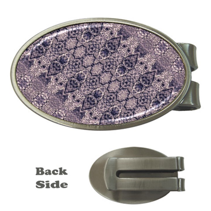 Violet Textured Mosaic Ornate Print Money Clips (Oval) 