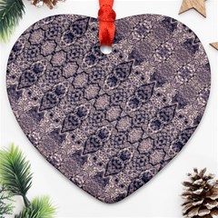 Violet Textured Mosaic Ornate Print Heart Ornament (two Sides) by dflcprintsclothing