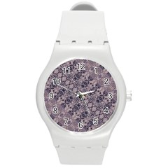 Violet Textured Mosaic Ornate Print Round Plastic Sport Watch (m) by dflcprintsclothing