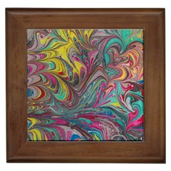 Abstract Marbling Swirls Framed Tile by kaleidomarblingart