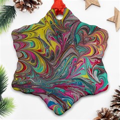 Abstract Marbling Swirls Ornament (snowflake) by kaleidomarblingart