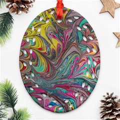 Abstract Marbling Swirls Oval Filigree Ornament (two Sides) by kaleidomarblingart